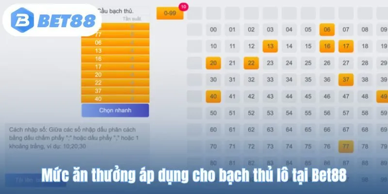 Mức ăn thưởng áp dụng cho bạch thủ lô tại Bet88